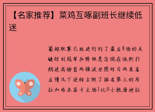 【名家推荐】菜鸡互啄副班长继续低迷