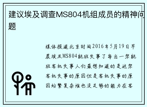 建议埃及调查MS804机组成员的精神问题